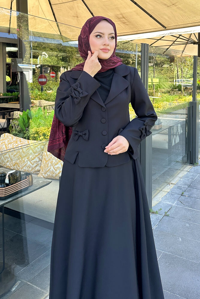 Oval Yırtmaçlı Etek Takım - Siyah - HENZA (4)