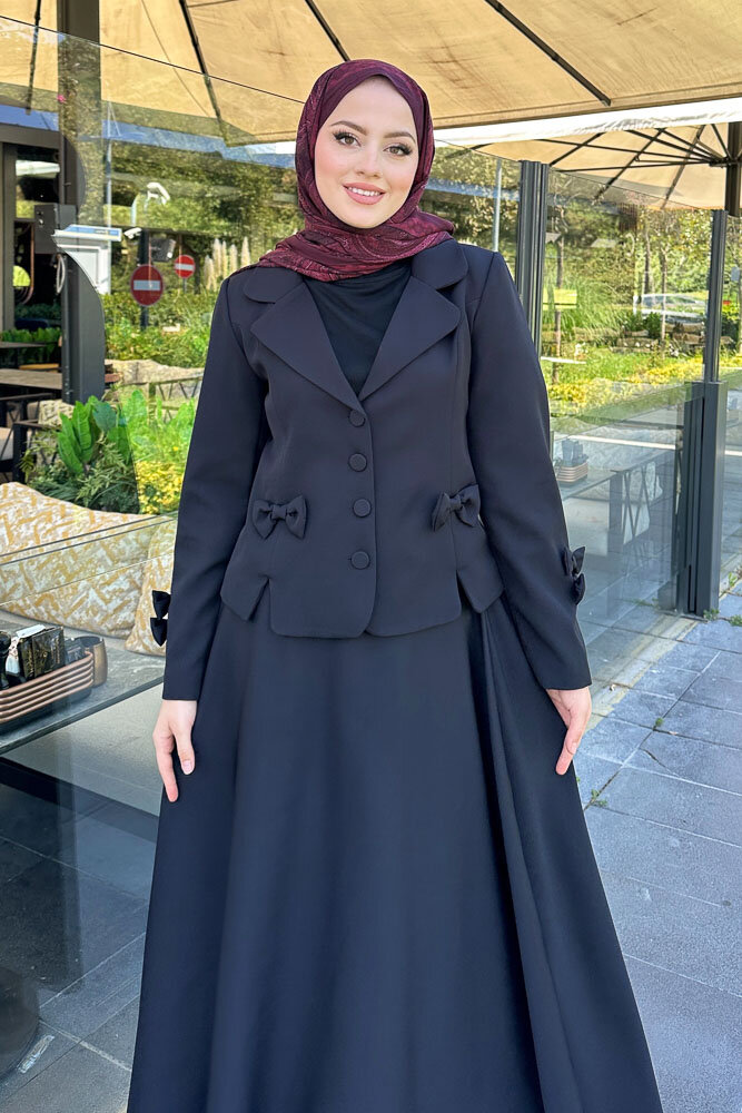 Oval Yırtmaçlı Etek Takım - Siyah - 7