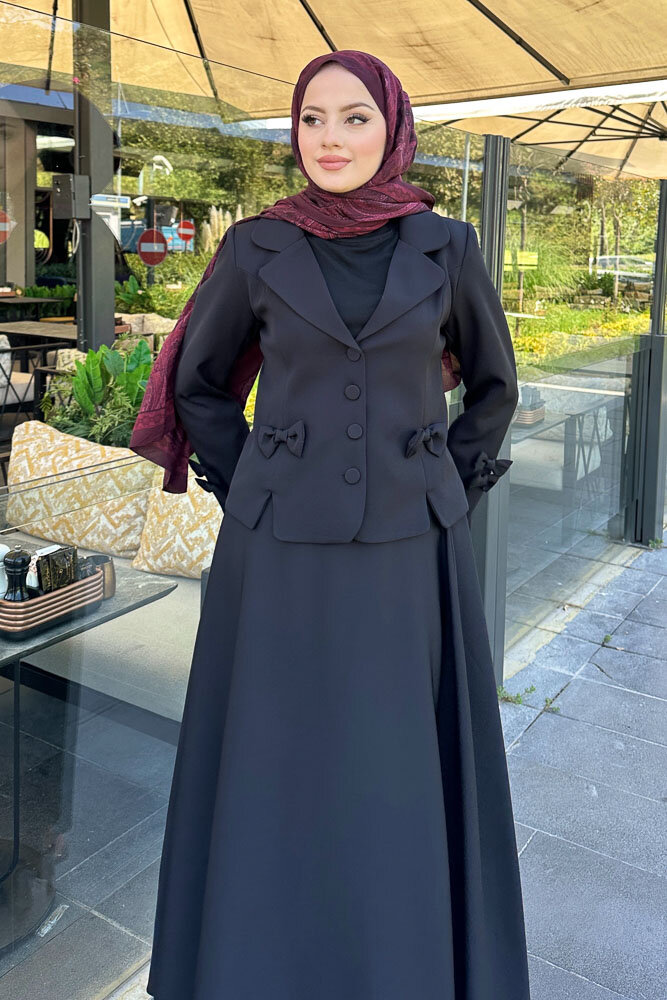 Oval Yırtmaçlı Etek Takım - Siyah - HENZA (2)