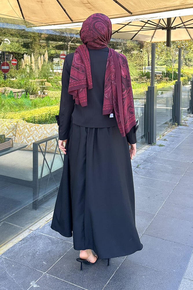 Oval Yırtmaçlı Etek Takım - Siyah - 8