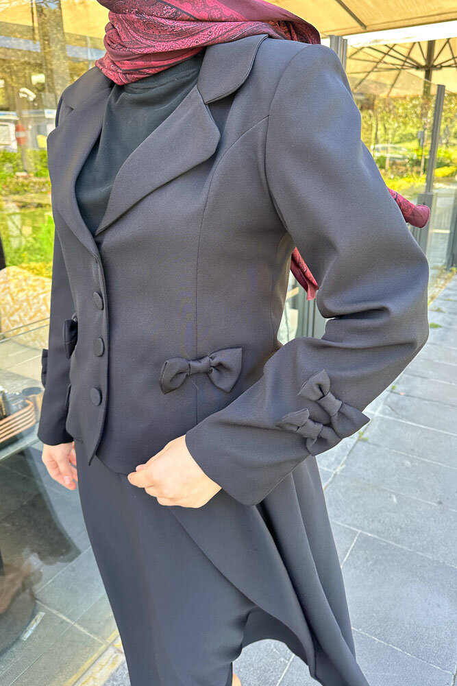 Oval Yırtmaçlı Etek Takım - Siyah - HENZA (5)