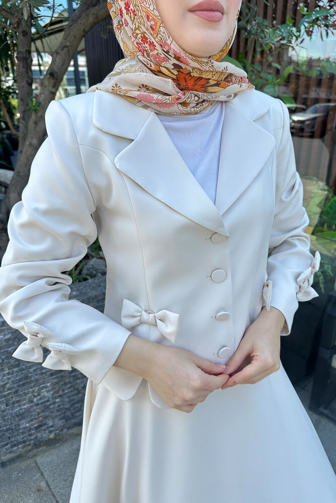 Oval Yırtmaçlı Etek Takım - Taş Rengi - HENZA (3)