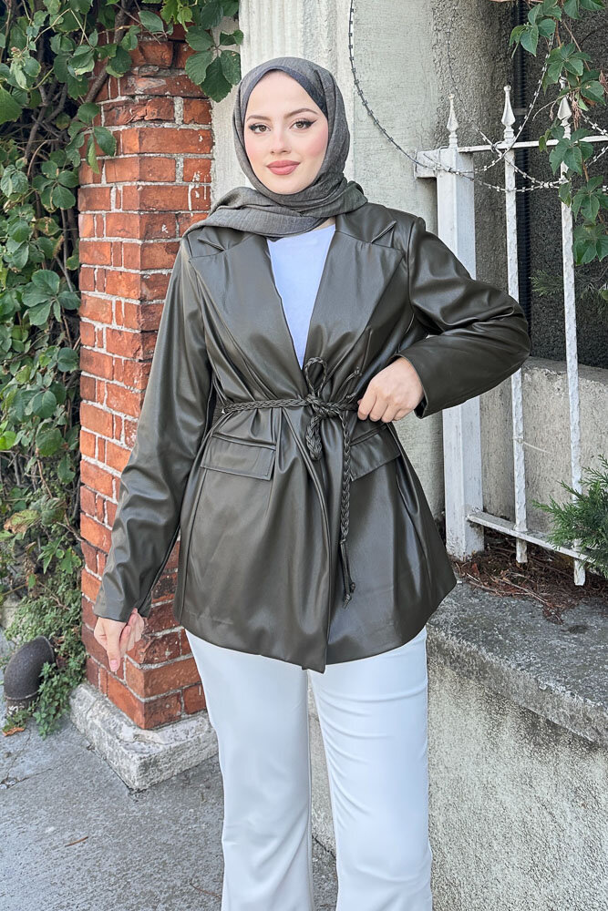 Oversize Deri Ceket - Haki - 2