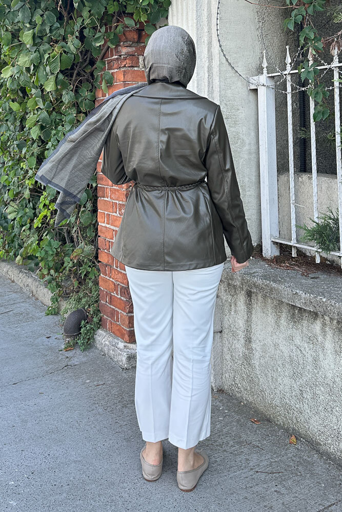 Oversize Deri Ceket - Haki - 8