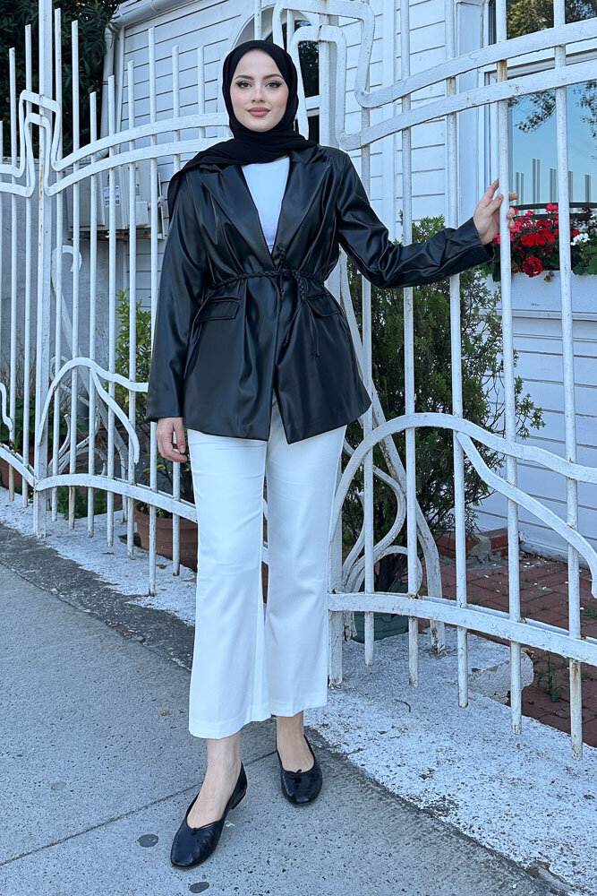 Oversize Deri Ceket - Siyah - 1