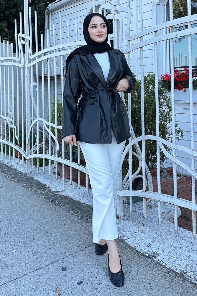 Oversize Deri Ceket - Siyah - 3