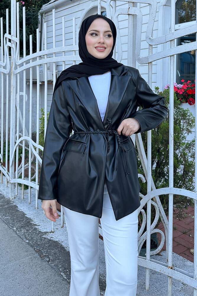 Oversize Deri Ceket - Siyah - 2