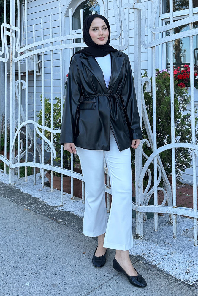 Oversize Deri Ceket - Siyah - 6