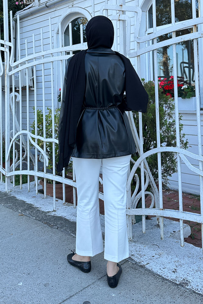 Oversize Deri Ceket - Siyah - 8