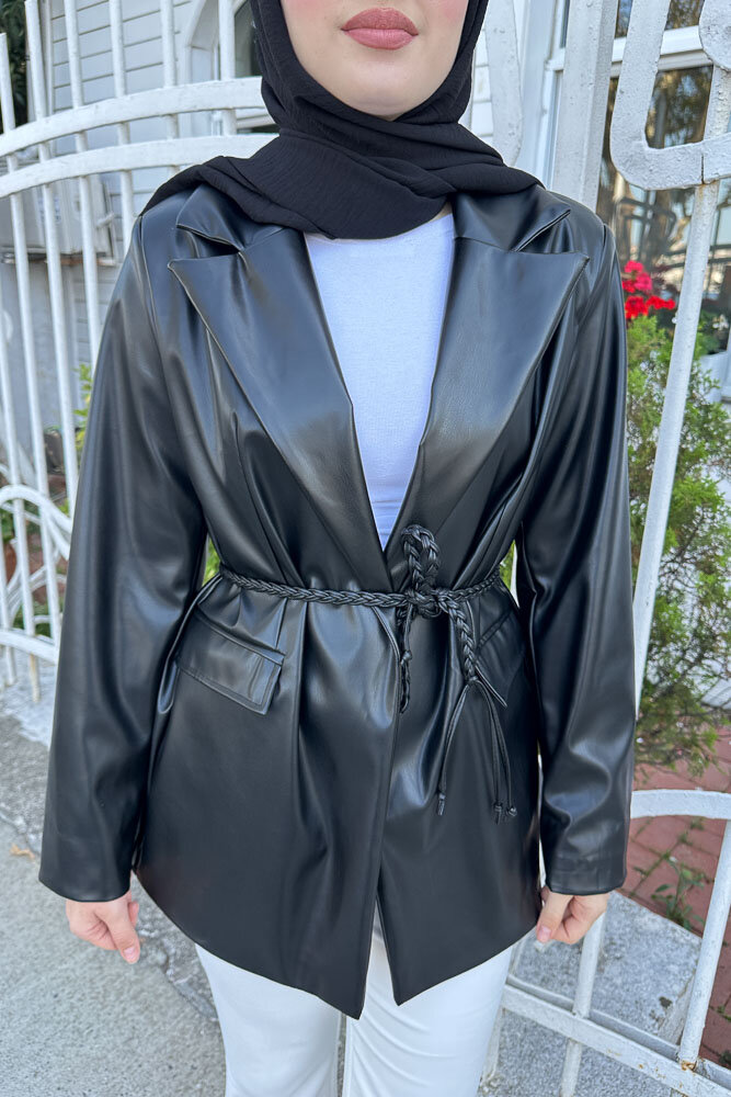 Oversize Deri Ceket - Siyah - 7