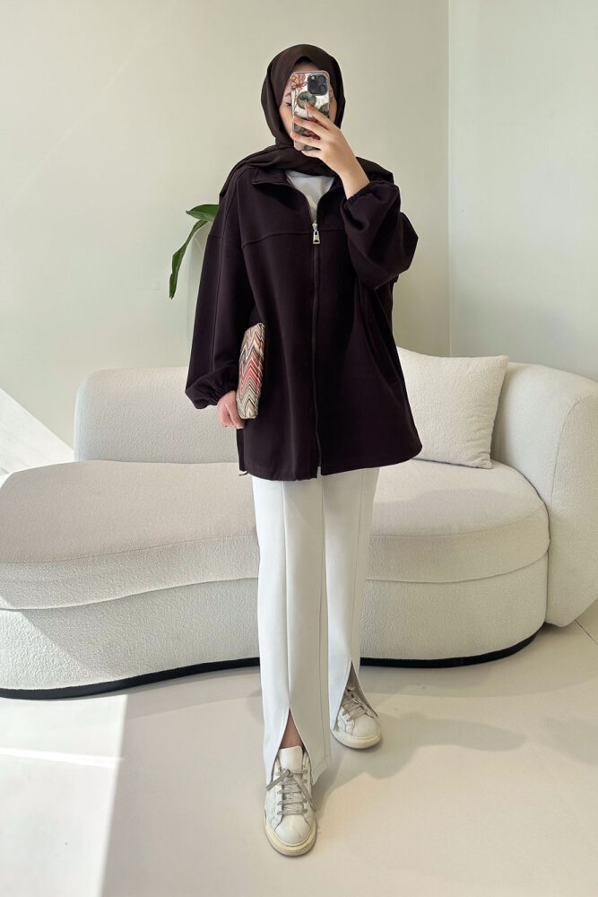 Oversize Tensel Bomber Kap - Kahverengi - İKOL (1)