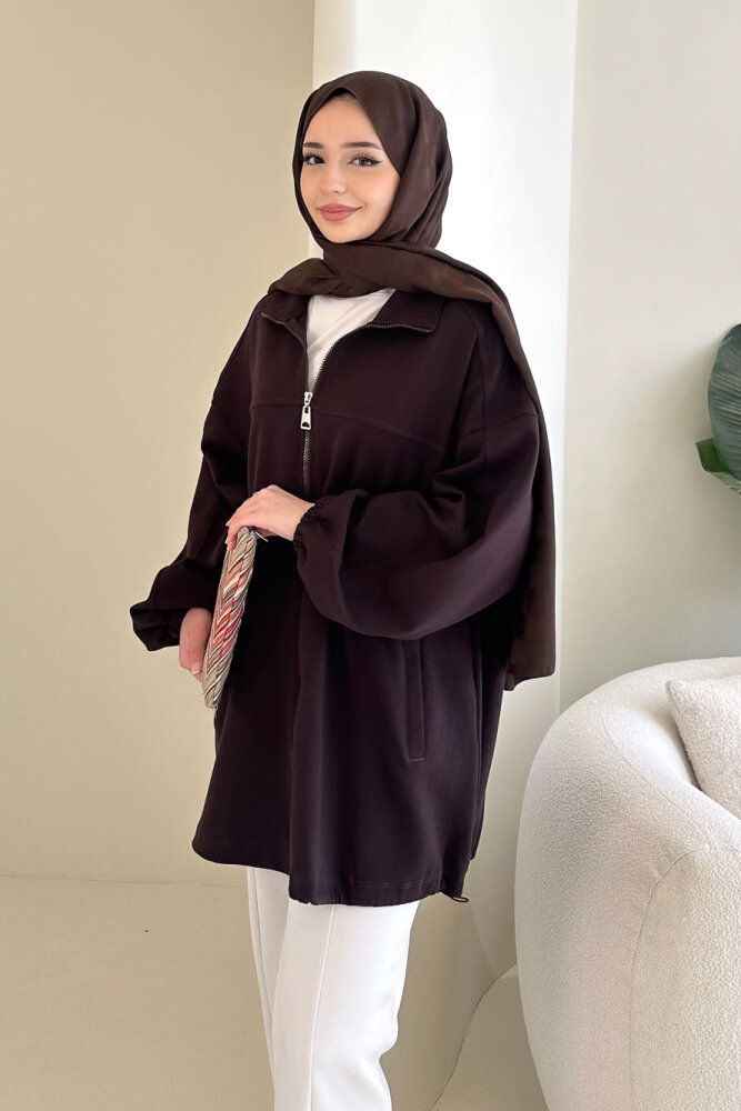 Oversize Tensel Bomber Kap - Kahverengi - İKOL (5)