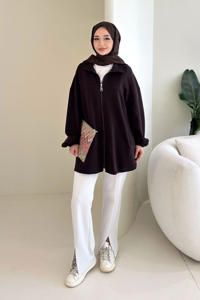 Oversize Tensel Bomber Kap - Kahverengi - İKOL (3)