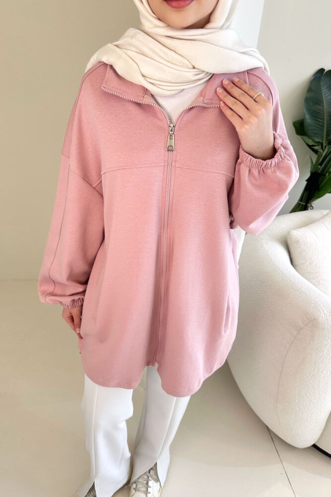 Oversize Tensel Bomber Kap - Pudra - İKOL (3)