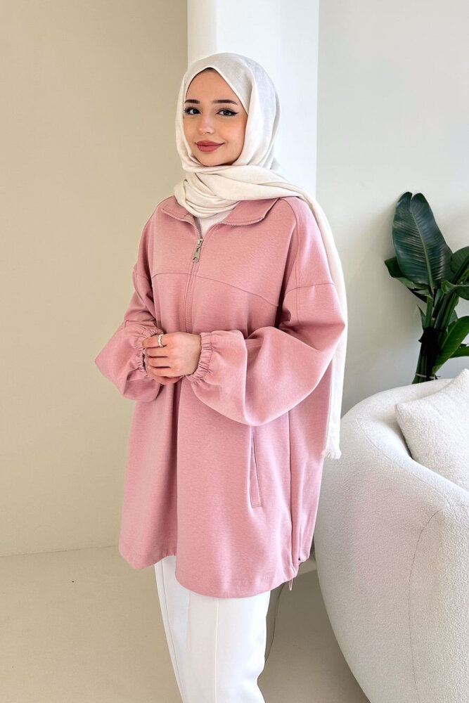 Oversize Tensel Bomber Kap - Pudra - İKOL (5)