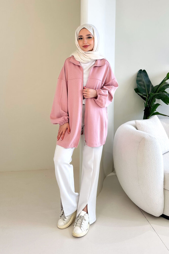 Oversize Tensel Bomber Kap - Pudra - İKOL (1)