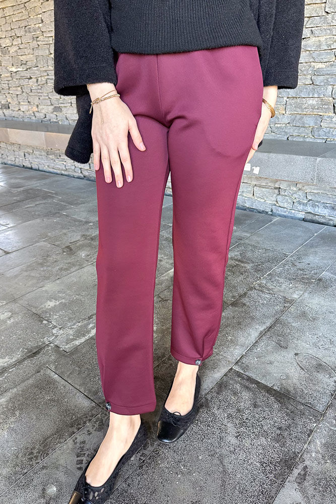 Paçası Düğmeli Scuba Pantolon - Bordo - ENMA (3)