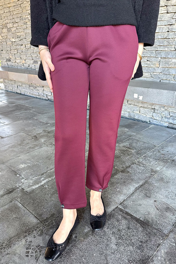 Paçası Düğmeli Scuba Pantolon - Bordo - ENMA (2)
