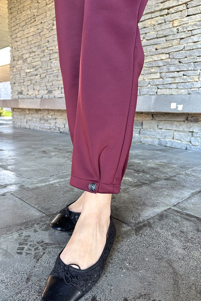 Paçası Düğmeli Scuba Pantolon - Bordo - ENMA (1)