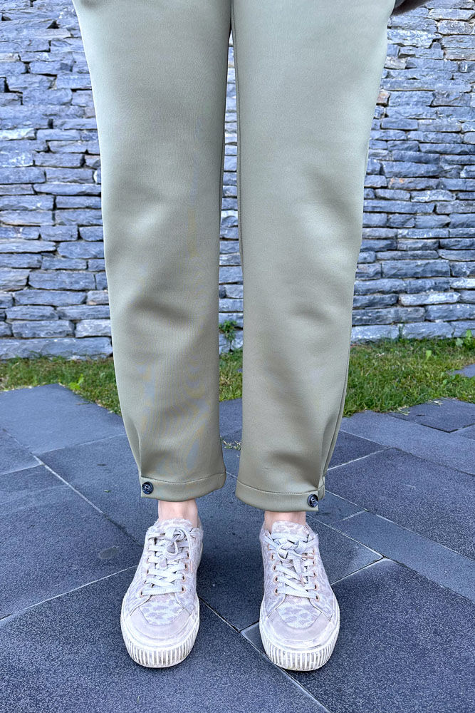 Paçası Düğmeli Scuba Pantolon - Haki - ENMA (1)