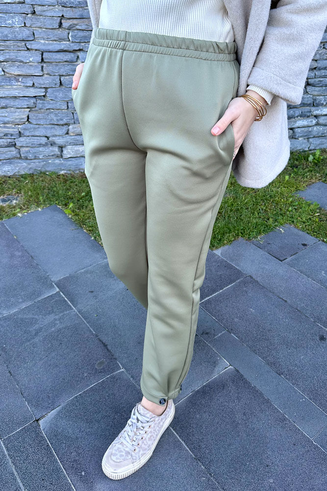 Paçası Düğmeli Scuba Pantolon - Haki - ENMA (2)