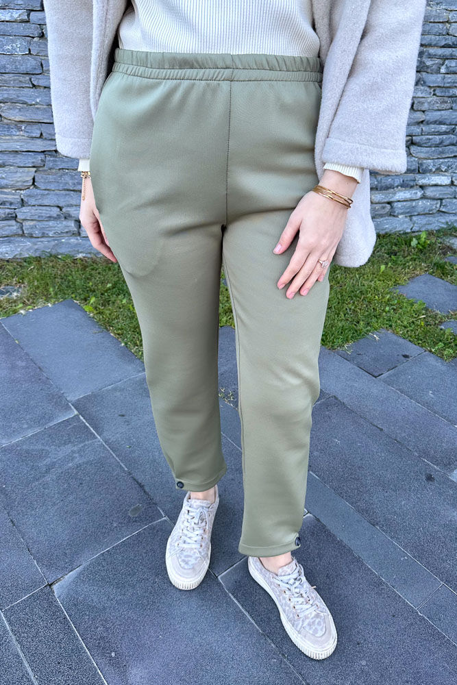 Paçası Düğmeli Scuba Pantolon - Haki - ENMA (5)