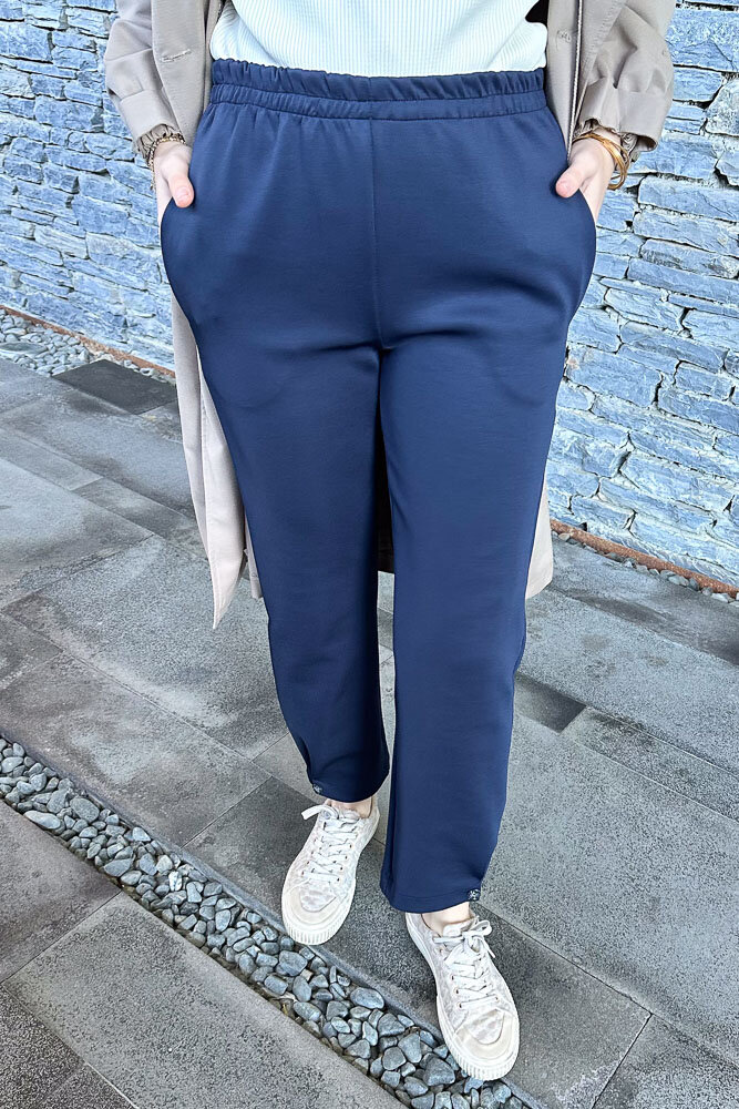 Paçası Düğmeli Scuba Pantolon - Lacivert - ENMA (2)