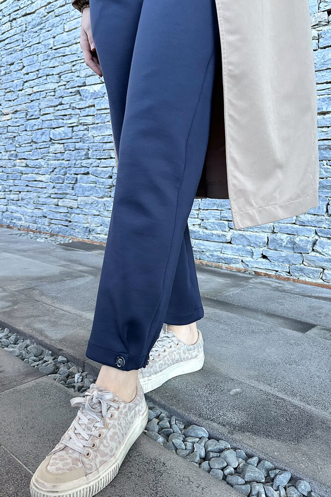 Paçası Düğmeli Scuba Pantolon - Lacivert - ENMA (1)