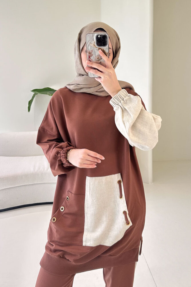 Palm Keten Karışımlı Takım - Kahverengi - 2