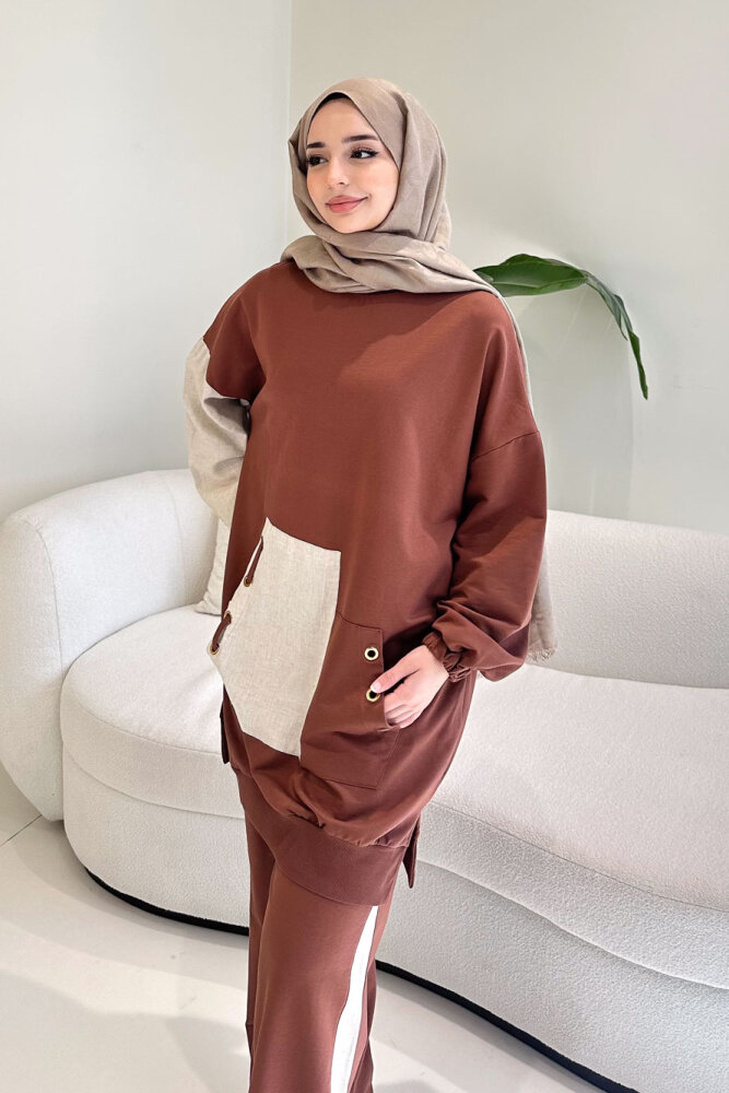 Palm Keten Karışımlı Takım - Kahverengi - 6