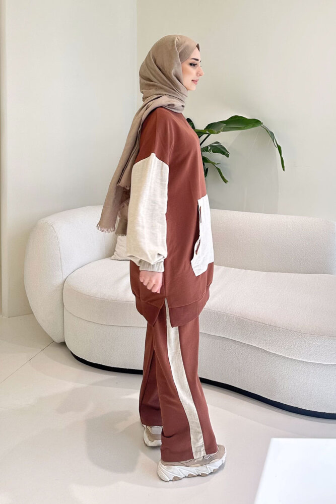 Palm Keten Karışımlı Takım - Kahverengi - 3