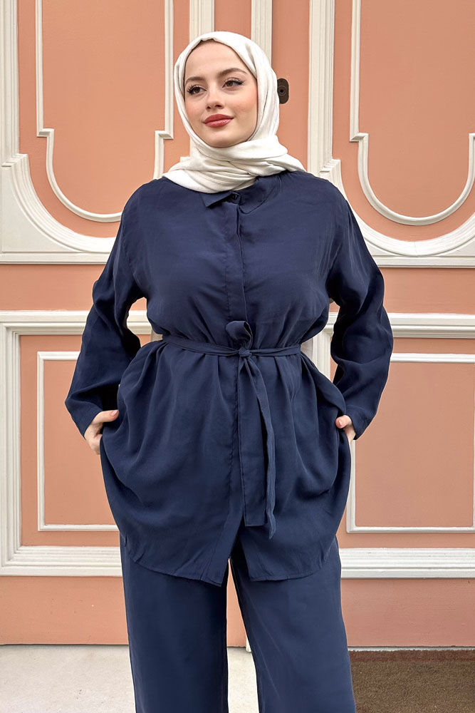 Patlı Kemerli Rahat Takım - Lacivert - 3