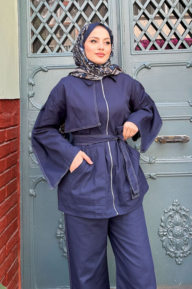 Pelerinli Gabardin Takım - Lacivert - 2