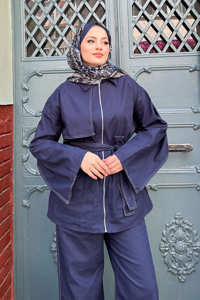Pelerinli Gabardin Takım - Lacivert - 4