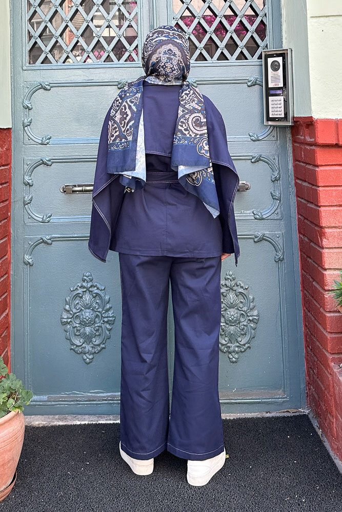 Pelerinli Gabardin Takım - Lacivert - 5