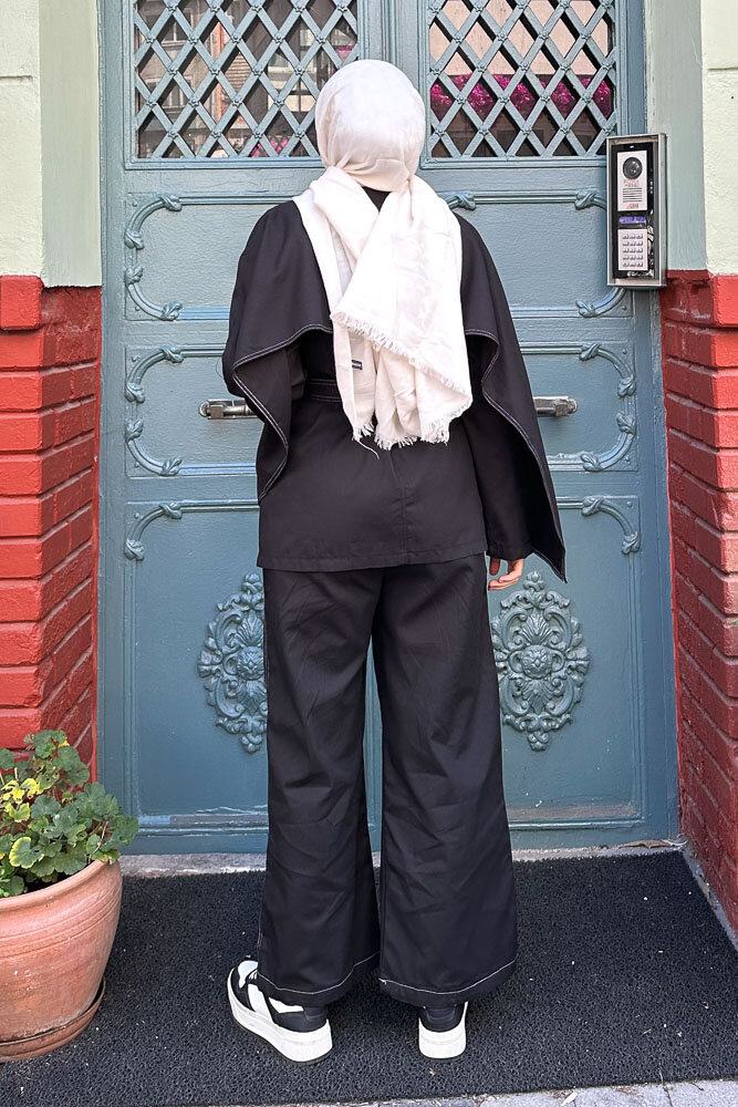 Pelerinli Gabardin Takım - Siyah - 8