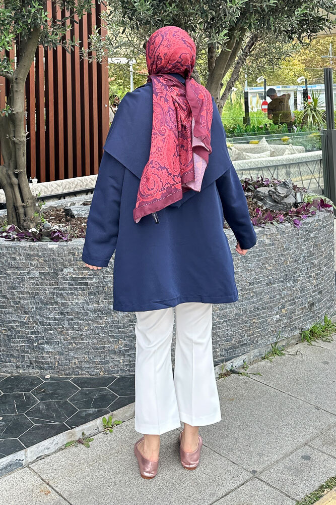 Pelerinli Trençkot - Lacivert - 7