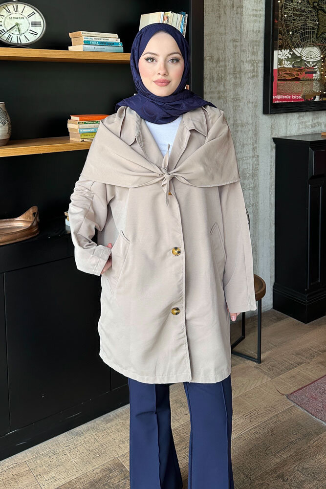 Pelerinli Trençkot - Taş Rengi - 2