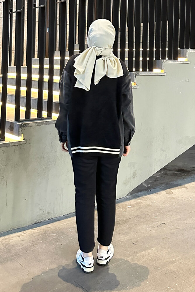 Peluş Detaylı Denim Hırka - Siyah - 6