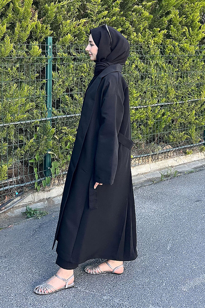 Pie Arka Pileli Trençkot - Siyah - 4