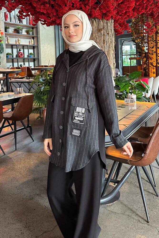 Pige Kapüşonlu Kap - Antrasit - PUANE (4)