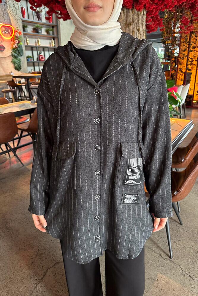 Pige Kapüşonlu Kap - Antrasit - PUANE (3)