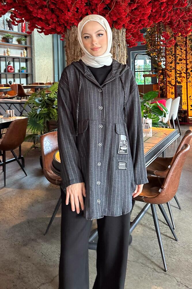 Pige Kapüşonlu Kap - Antrasit - PUANE (2)