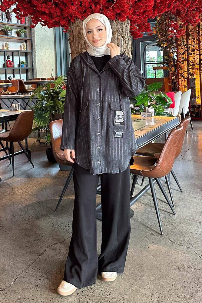 Pige Kapüşonlu Kap - Antrasit - PUANE (5)