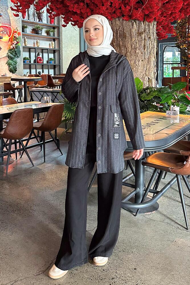 Pige Kapüşonlu Kap - Antrasit - PUANE (1)