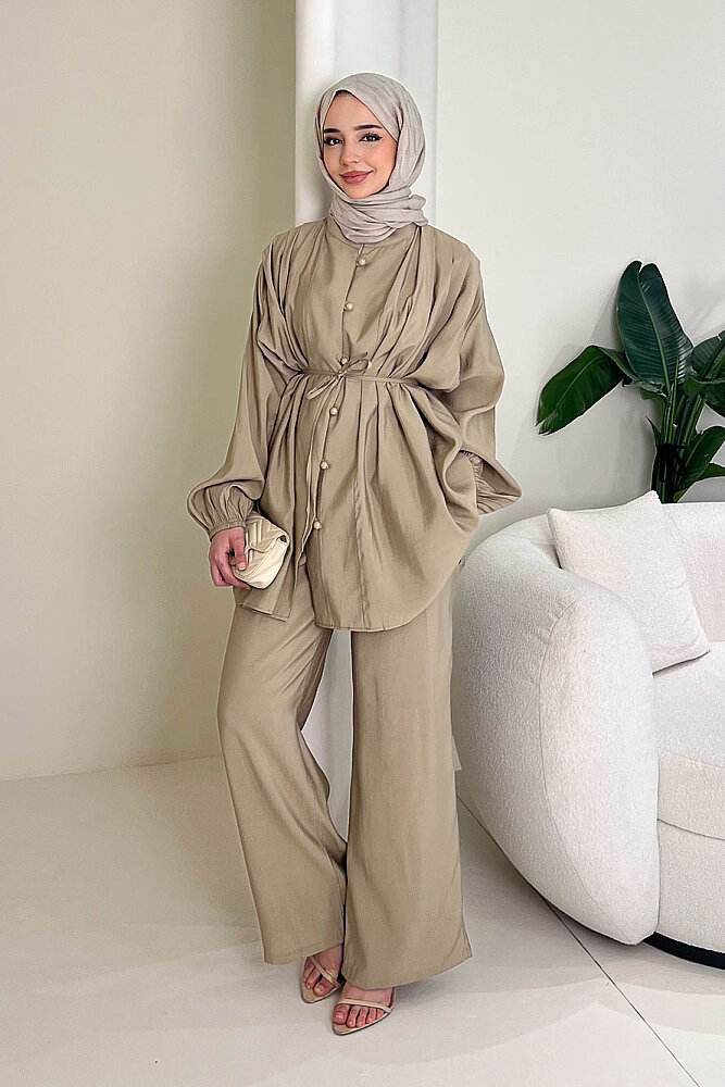 Pile Detaylı Pantolon Takım - Haki - ENMA (0)