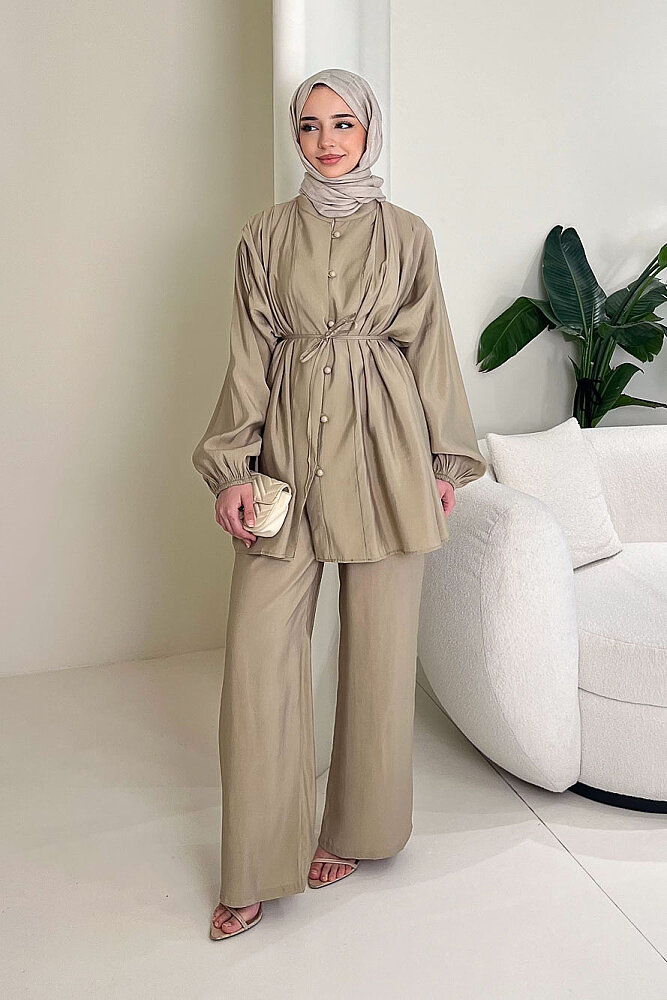 Pile Detaylı Pantolon Takım - Haki - ENMA (3)