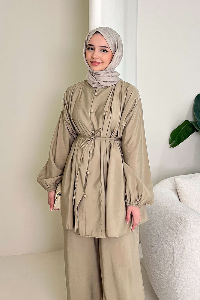 Pile Detaylı Pantolon Takım - Haki - ENMA (4)