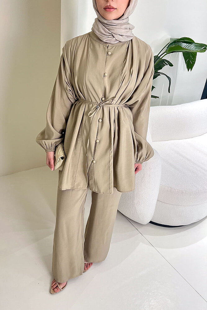 Pile Detaylı Pantolon Takım - Haki - 3