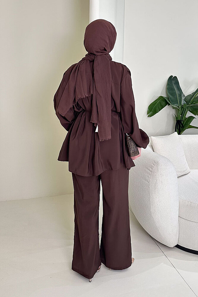 Pile Detaylı Pantolon Takım - Kahverengi - ENMA (7)